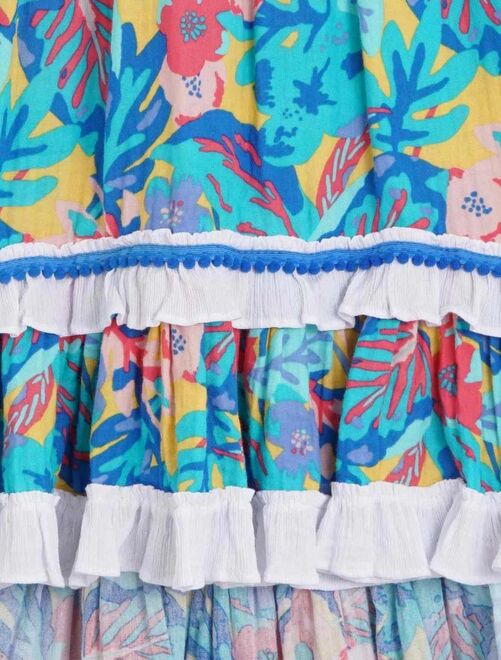 Robe/Jupe Longue de Plage Fille  Fleurs Hawaï Bleu Rose  IBIZA - 'LA FAUTE A VOLTAIRE' - Kiabi