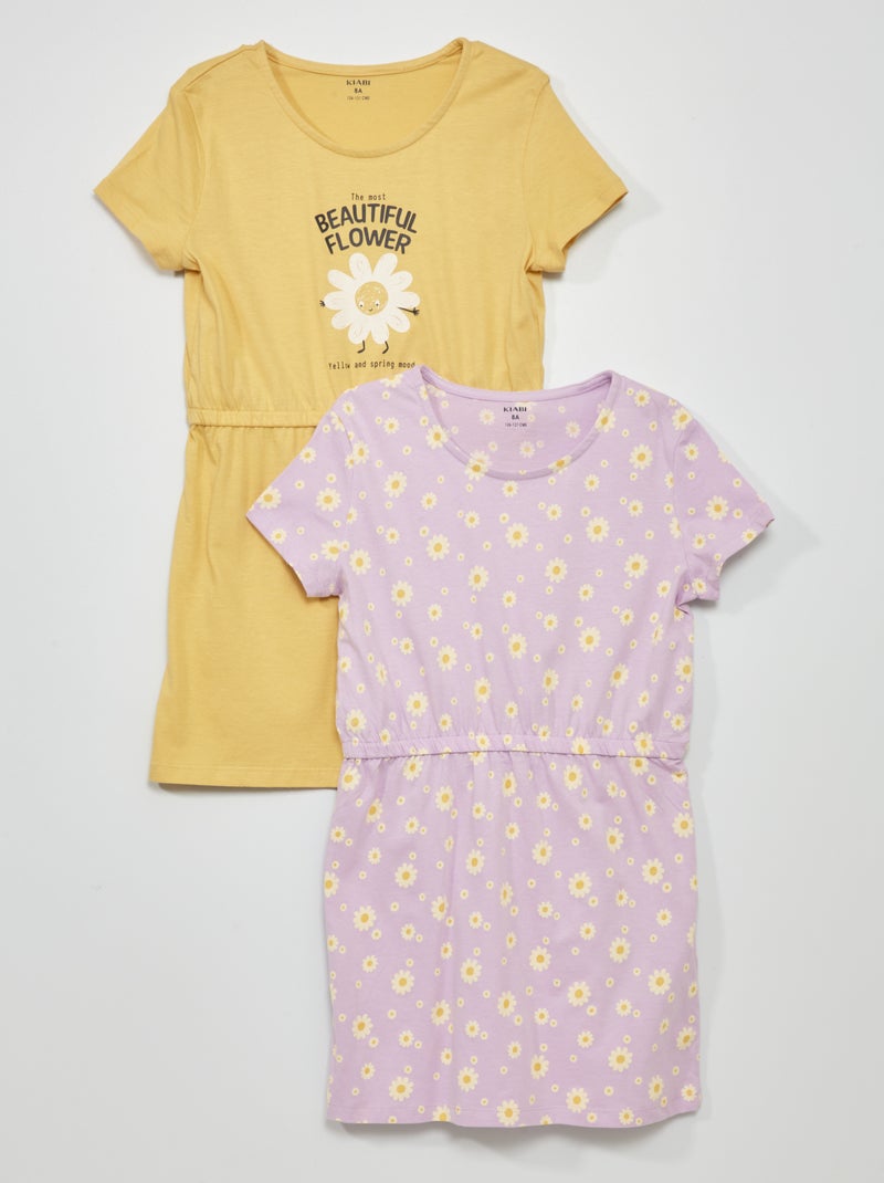Robes en jersey avec imprimé - Lot de 2 Jaune/violet - Kiabi