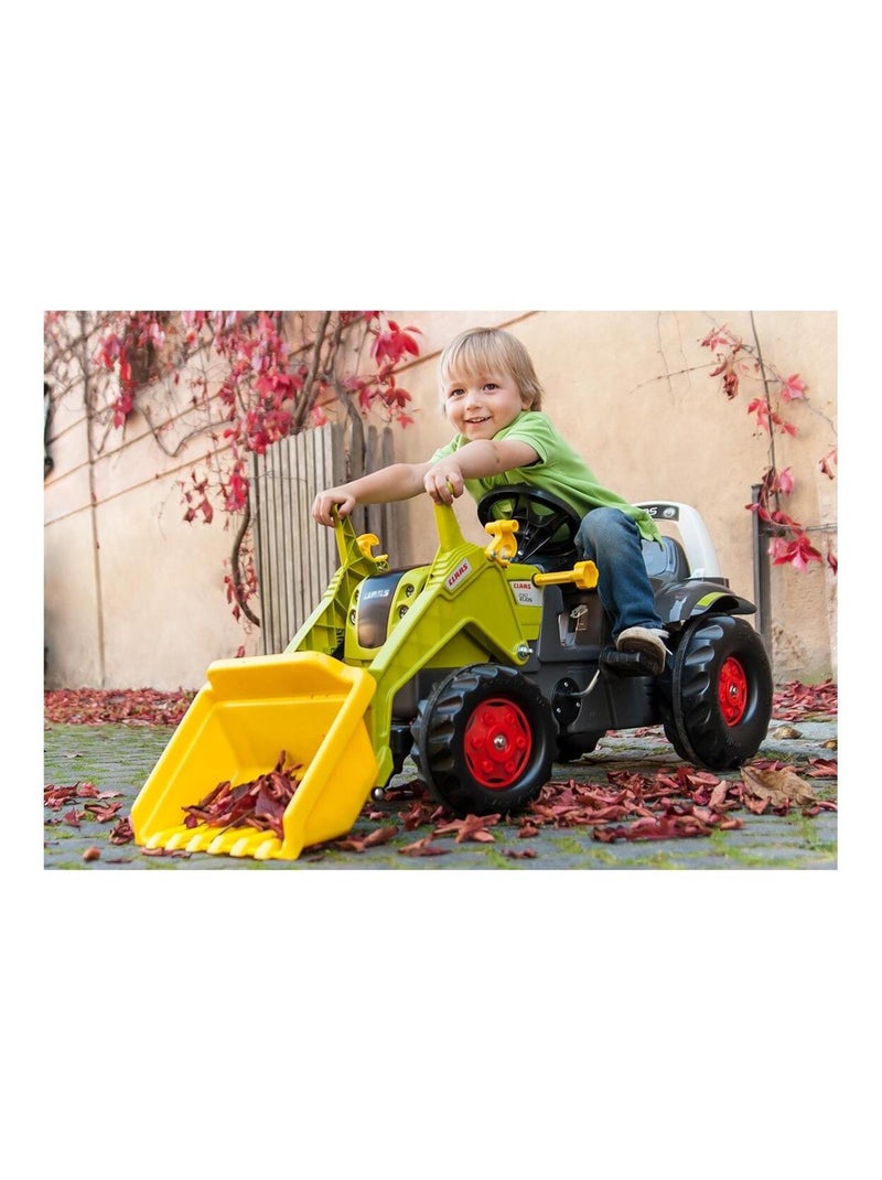 Rolly Toys rollyKid CLAAS AXOS 240 Tracteur à pédale avec remorque + Chargement Avant (pour Enfants de 2,5 à 5 Ans, Tension de chaîne réglable, attelage arrière) 02 516 9