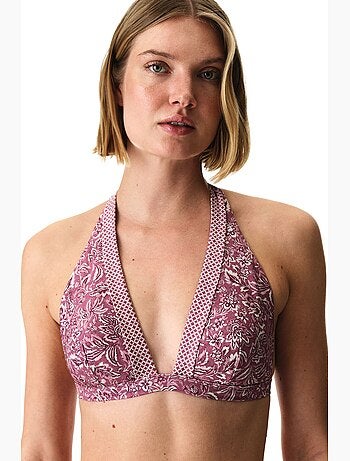 Rosa haut de bikini à col en v plongeant fleuri penti