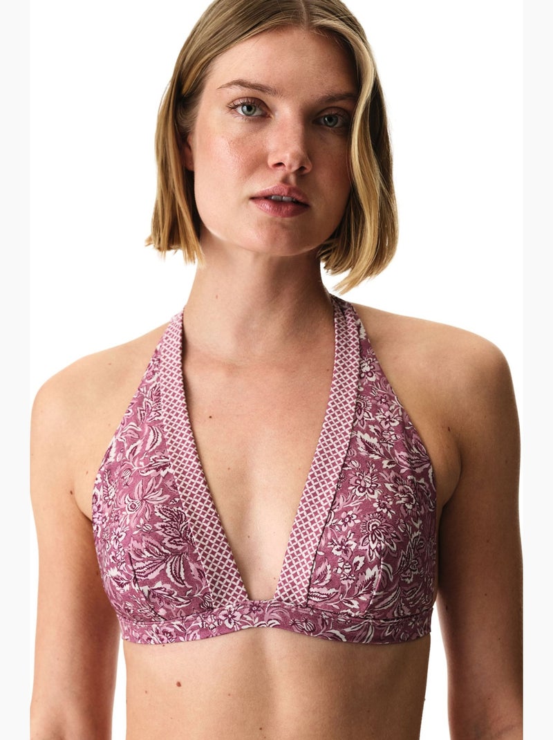 Rosa haut de bikini à col en v plongeant fleuri penti Mauve - Kiabi