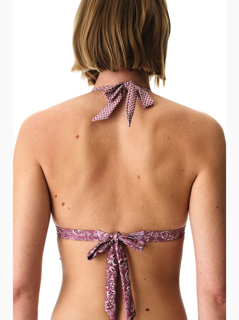 Rosa haut de bikini à col en v plongeant fleuri penti Mauve - Kiabi