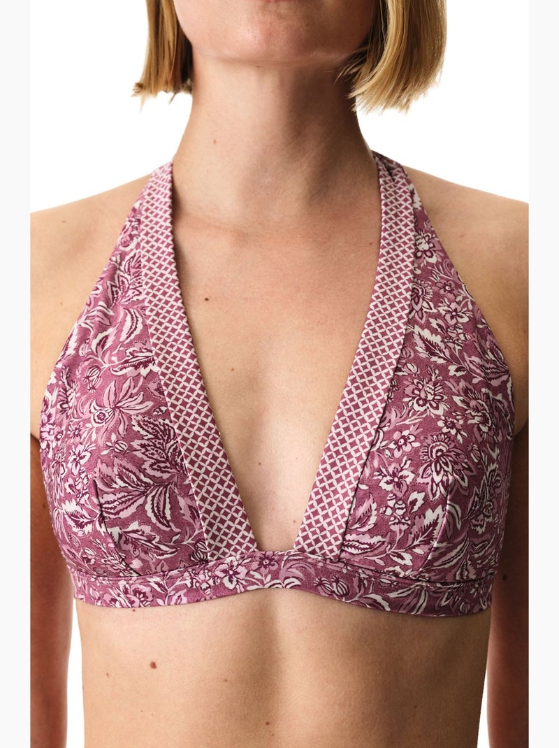 Rosa haut de bikini à col en v plongeant fleuri penti Mauve - Kiabi