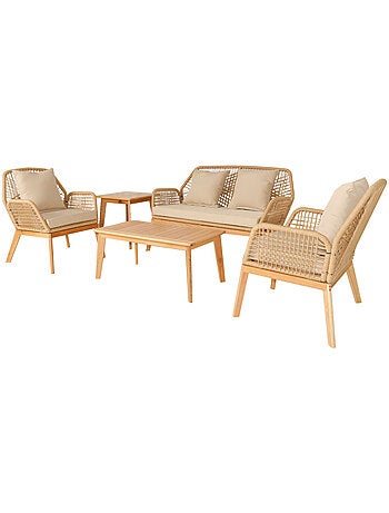 Rosario salon de jardin 4 places en bois avec 2 tables gris anthracite et bois