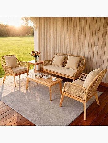 Rosario salon de jardin 4 places en bois avec 2 tables gris anthracite et bois