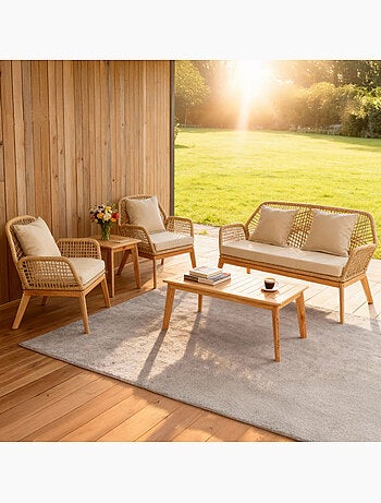 Rosario salon de jardin 4 places en bois avec 2 tables gris anthracite et bois