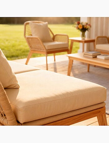 Rosario salon de jardin 4 places en bois avec 2 tables gris anthracite et bois