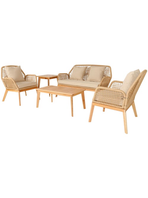 Rosario salon de jardin 4 places en bois avec 2 tables beige et bois - Kiabi