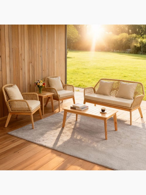 Rosario salon de jardin 4 places en bois avec 2 tables beige et bois - Kiabi