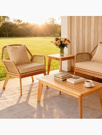 ROSARIO Salon de jardin 4 places en bois avec 2 tables gris anthracite et bois