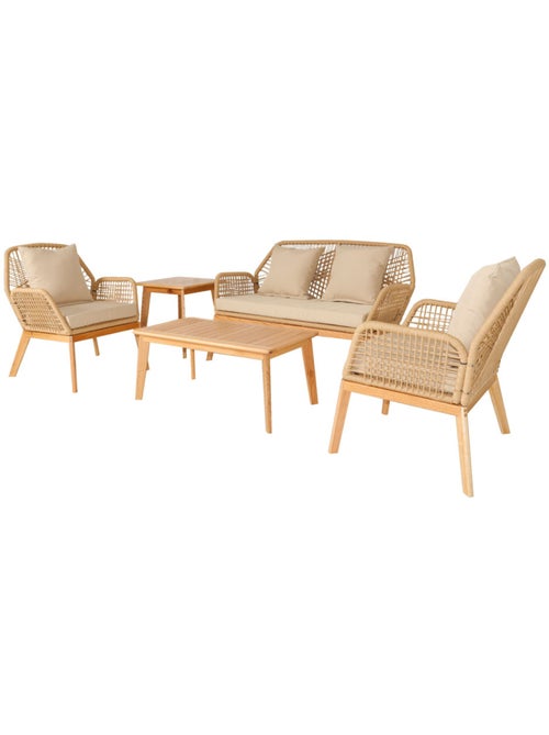 ROSARIO Salon de jardin 4 places en bois avec 2 tables gris anthracite et bois - Kiabi