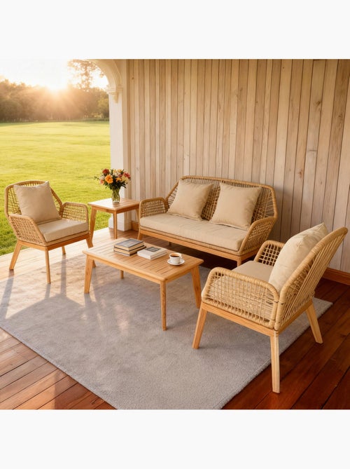 ROSARIO Salon de jardin 4 places en bois avec 2 tables gris anthracite et bois - Kiabi