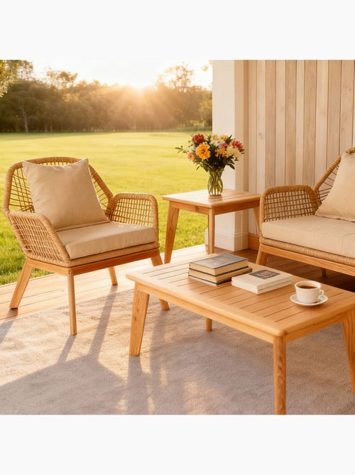 ROSARIO Salon de jardin 4 places en bois avec 2 tables gris anthracite et bois - Kiabi