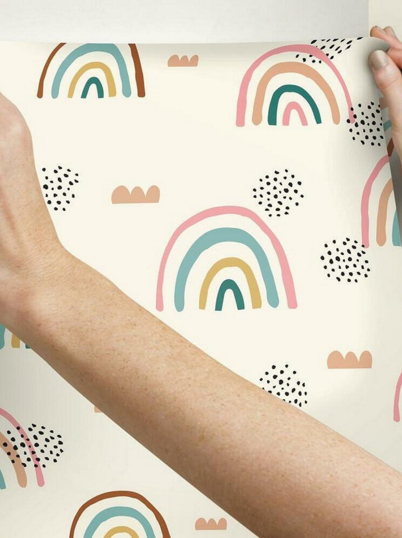 Rouleau de papier peint auto-adhésif - Arc-en-ciel - Taupe Blanc - Kiabi