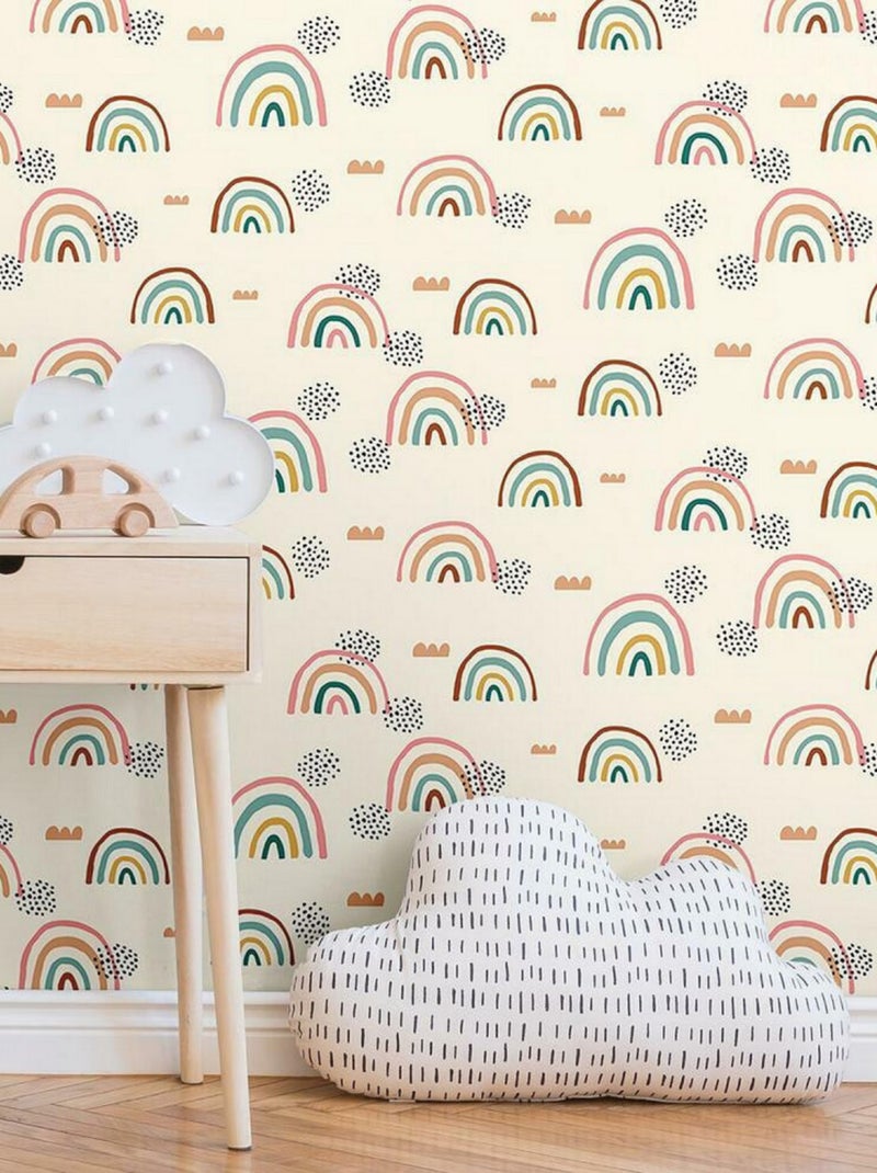 Rouleau de papier peint auto-adhésif - Arc-en-ciel - Taupe Blanc - Kiabi