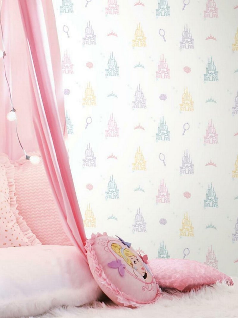 Rouleau de papier peint auto-adhésif - Disney Château de Princesses - Blanc Blanc - Kiabi