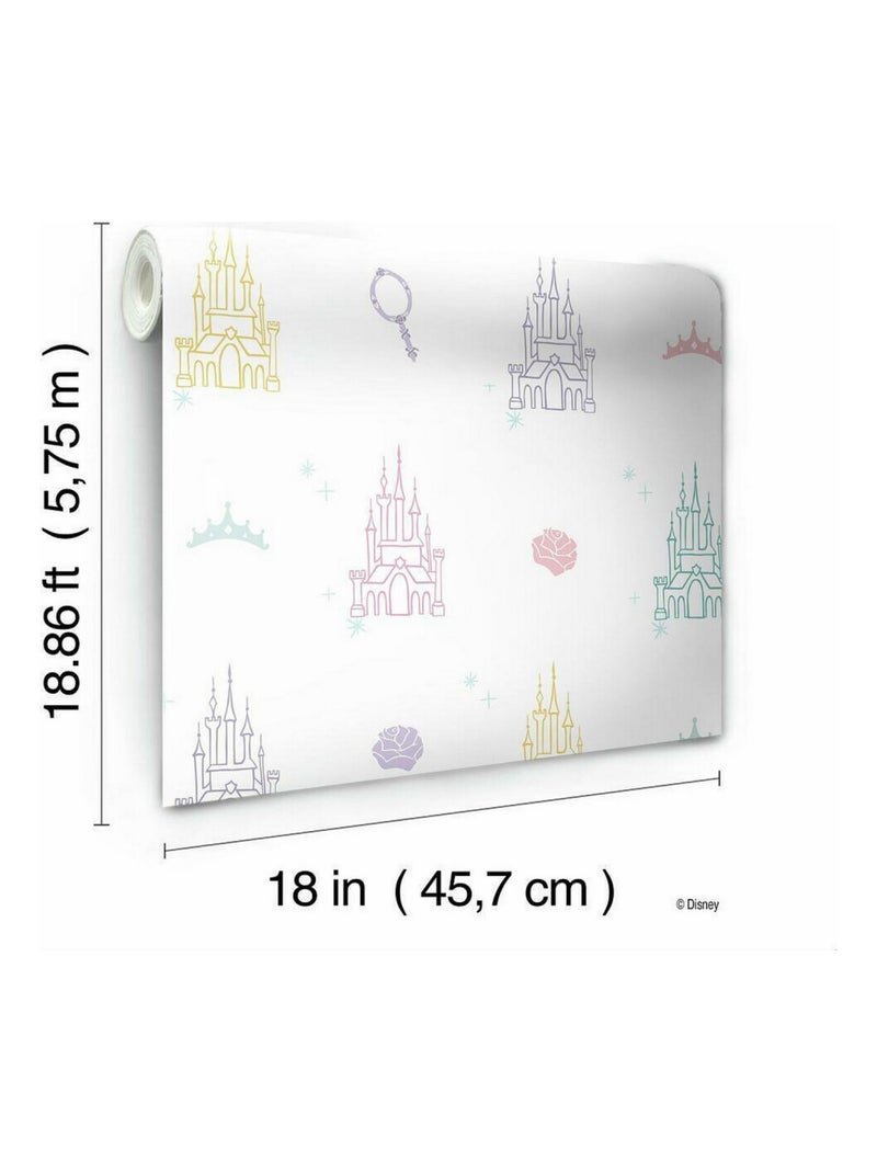 Rouleau de papier peint auto-adhésif - Disney Château de Princesses - Blanc Blanc - Kiabi