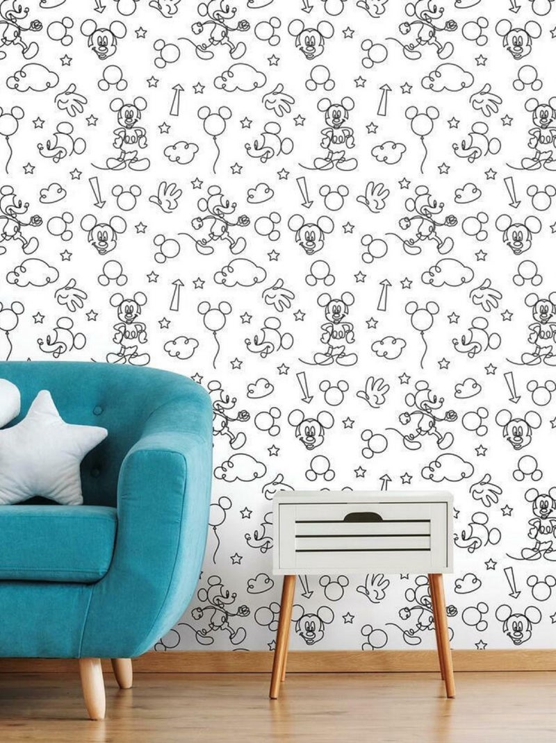 Rouleau de papier peint auto-adhésif - Disney Mickey - Noir et Blanc Noir Noir - Kiabi