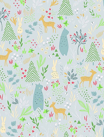 Rouleau de papier peint auto-adhésif - Fôret de Printemps - Ours, Biches et Lapins