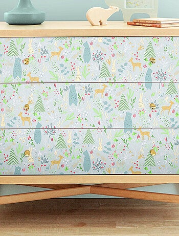 Rouleau de papier peint auto-adhésif - Fôret de Printemps - Ours, Biches et Lapins