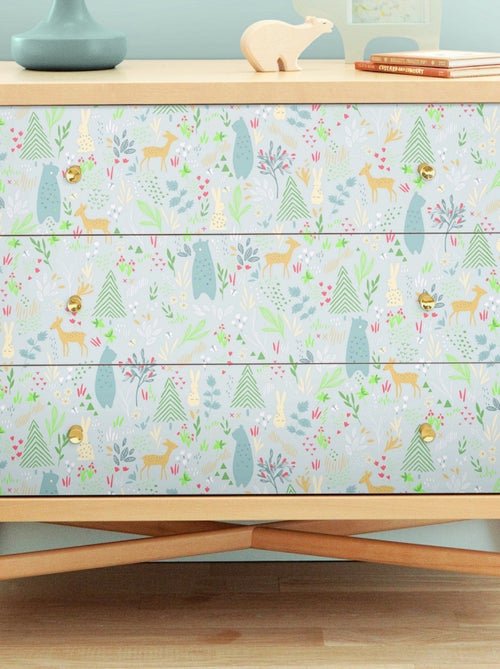 Rouleau de papier peint auto-adhésif - Fôret de Printemps - Ours, Biches et Lapins - Kiabi