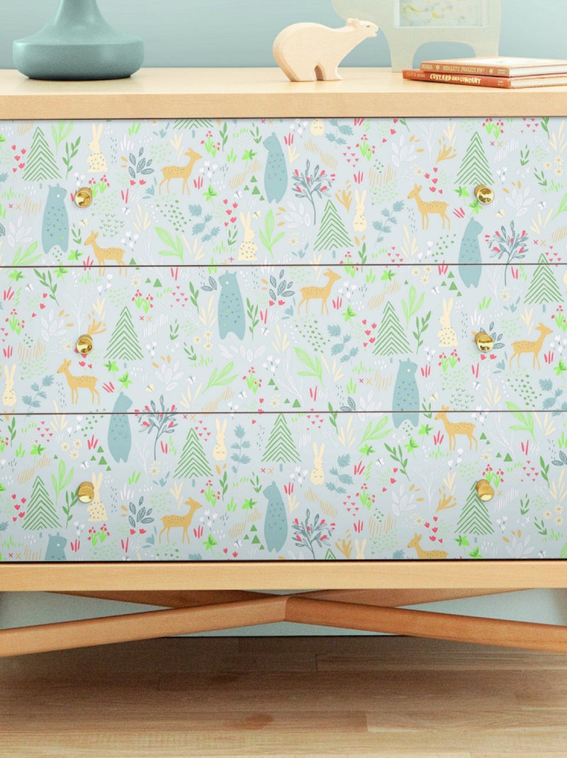 Rouleau de papier peint auto-adhésif - Fôret de Printemps - Ours, Biches et Lapins Gris - Kiabi