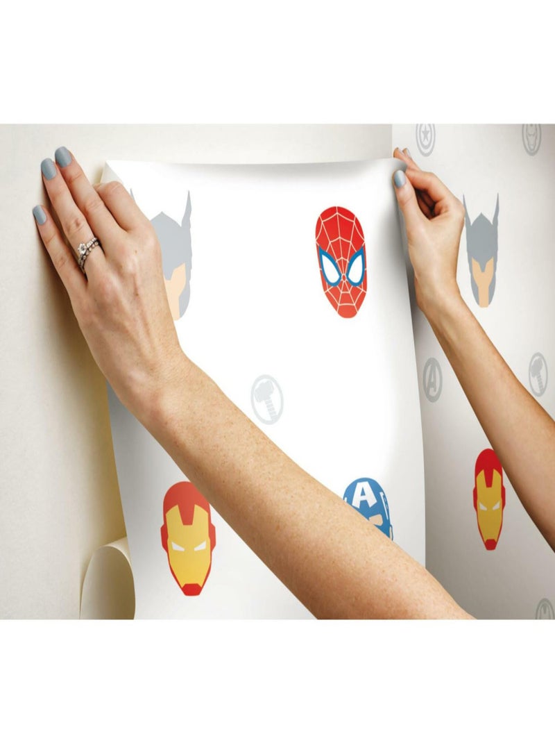Rouleau de papier peint auto-adhésif - Marvel Avengers Comics - Visages des Super-Héros Multicolore - Kiabi