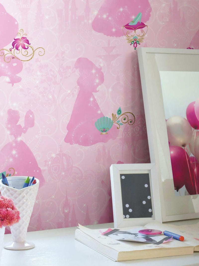 Rouleau de papier peint auto-adhésif - Ombre des Princesses Disney - Rose Rose - Kiabi