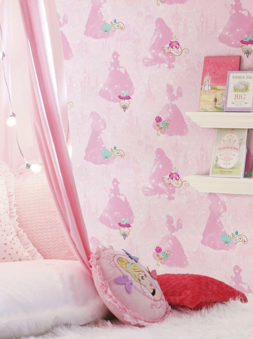 Rouleau de papier peint auto-adhésif - Ombre des Princesses Disney - Rose - Kiabi