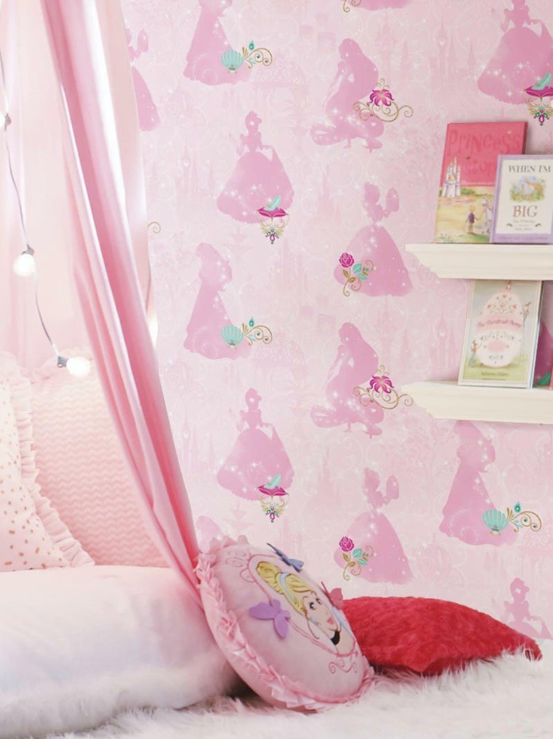 Rouleau de papier peint auto-adhésif - Ombre des Princesses Disney - Rose Rose - Kiabi