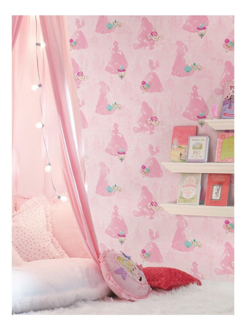 Rouleau de papier peint auto-adhésif - Ombre des Princesses Disney - Rose Rose - Kiabi