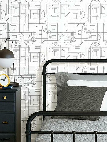 Rouleau de papier peint auto-adhésif - Star Wars Formes Géométriques R2D2 - Blanc et Noir