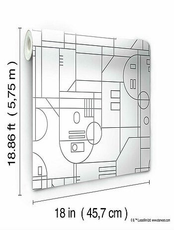 Rouleau de papier peint auto-adhésif - Star Wars Formes Géométriques R2D2 - Blanc et Noir