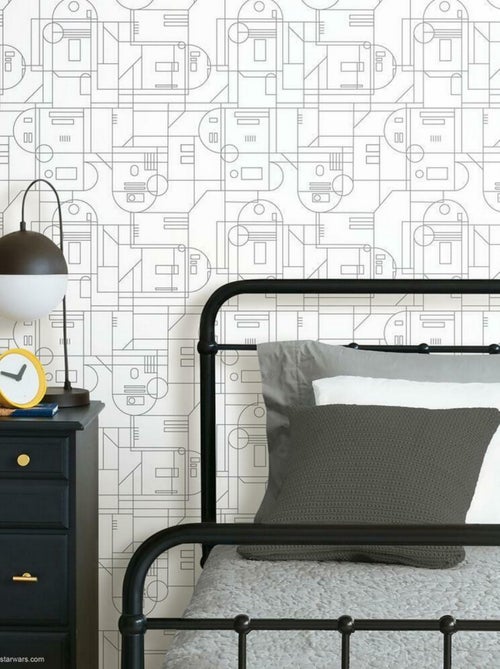 Rouleau de papier peint auto-adhésif - Star Wars Formes Géométriques R2D2 - Blanc et Noir - Kiabi