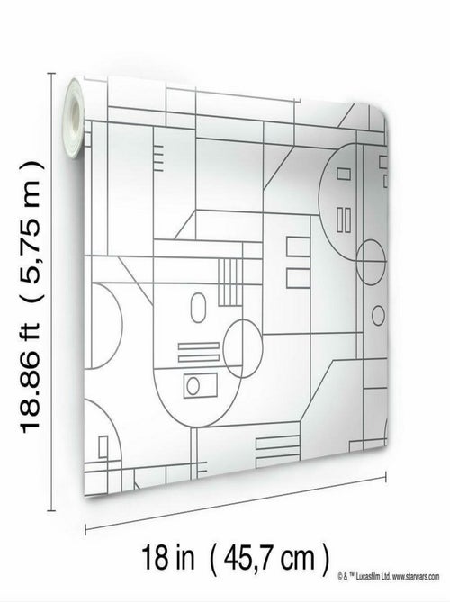 Rouleau de papier peint auto-adhésif - Star Wars Formes Géométriques R2D2 - Blanc et Noir - Kiabi