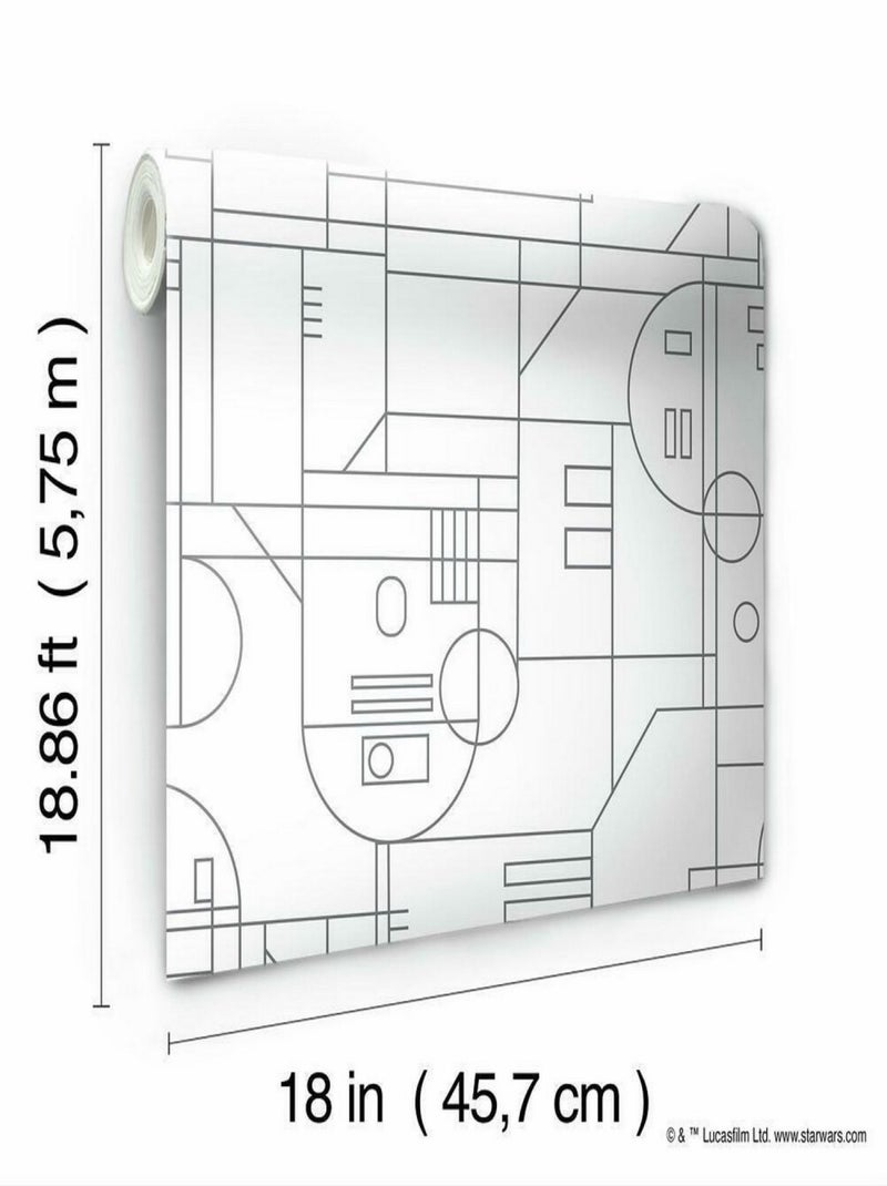 Rouleau de papier peint auto-adhésif - Star Wars Formes Géométriques R2D2 - Blanc et Noir Noir Noir - Kiabi