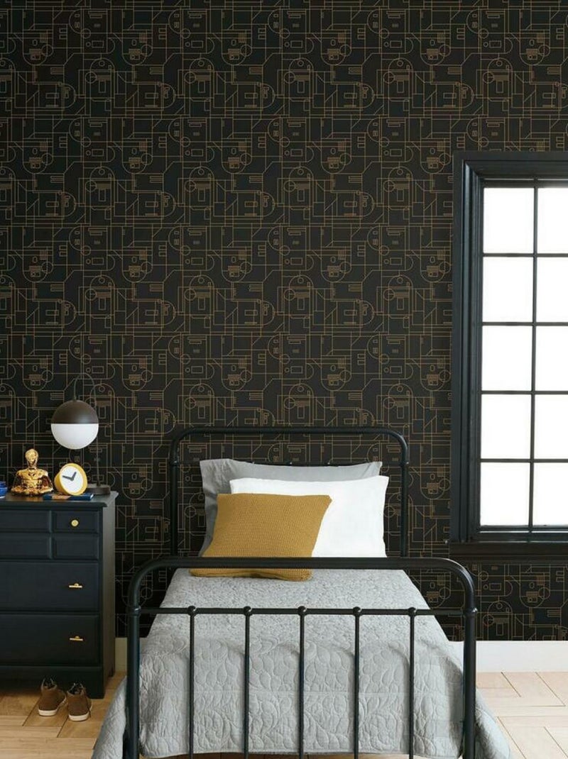 Rouleau de papier peint auto-adhésif - Star Wars Formes Géométriques R2D2 - Noir Noir Noir - Kiabi