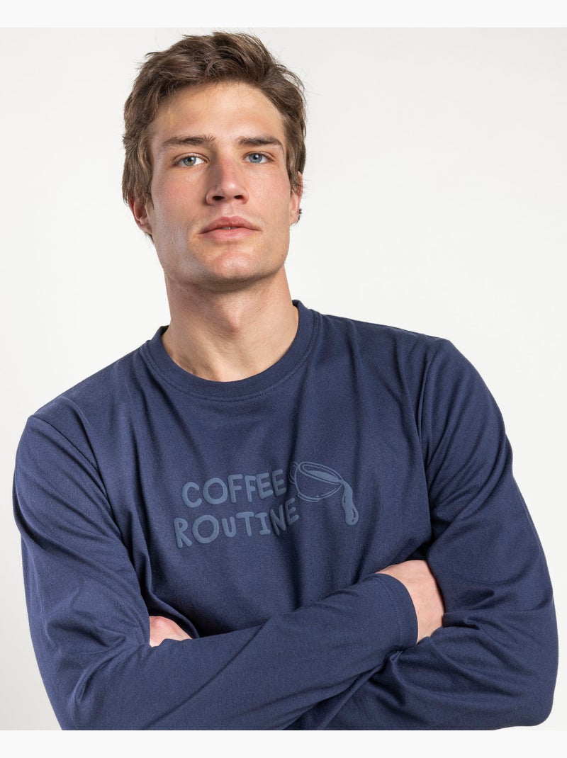 Routine café pour hommes - Pyjama à manches longues Bleu marine - Kiabi