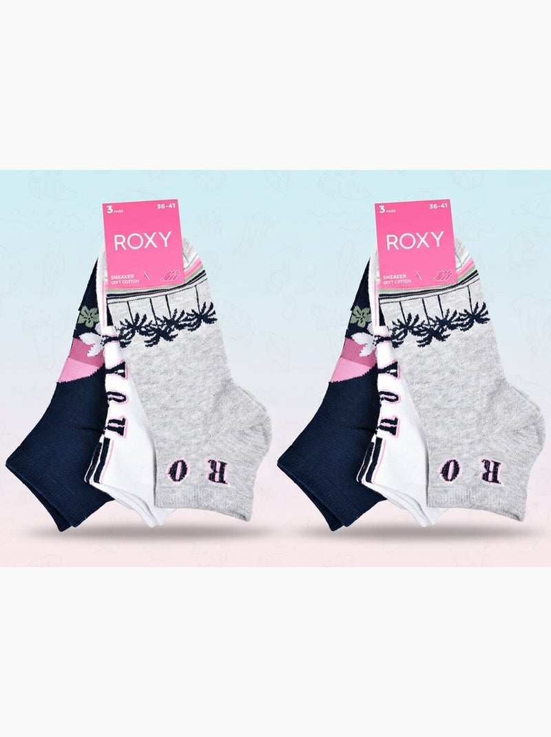 ROXY Lot Chaussettes Courtes Sneaker– Pack de 6 Paires Gris Blanc Bleu - Kiabi