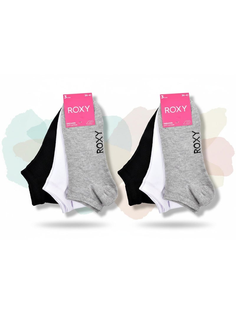 ROXY Lot Chaussettes Courtes Sneaker– Pack de 6 Paires Gris Blanc Noir - Kiabi