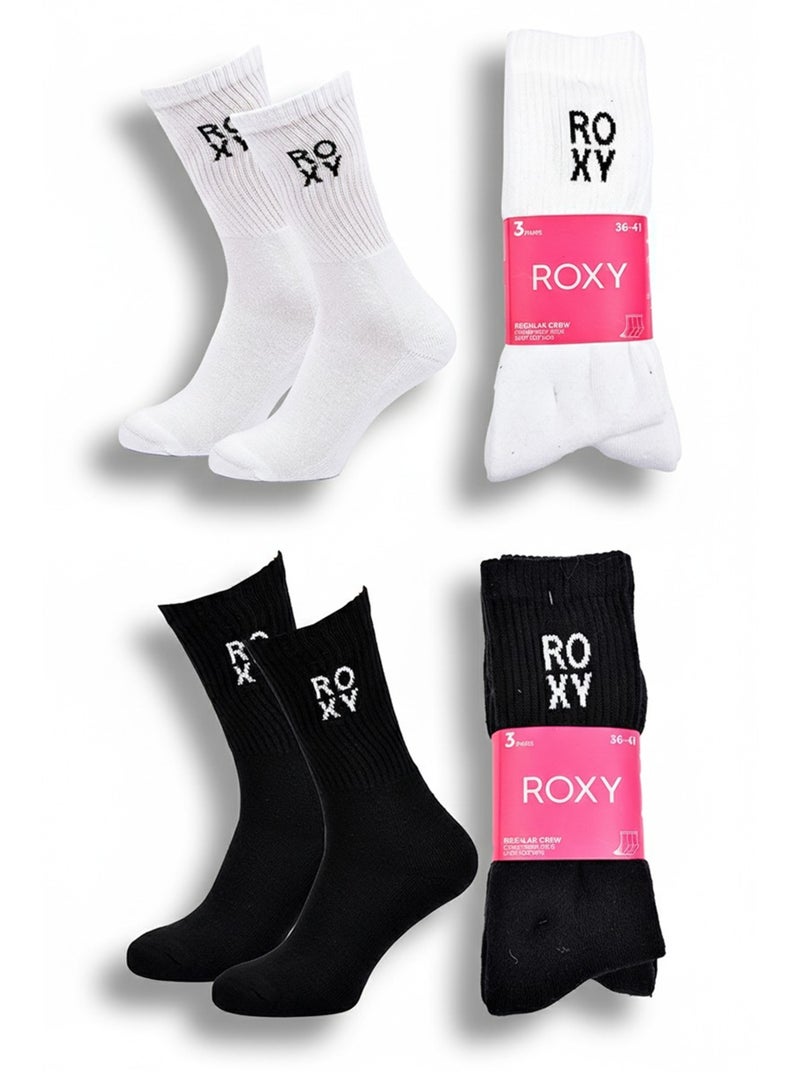 ROXY Lot Chaussettes Femme Crew – Pack 6 Paires Noir Blanc - Kiabi