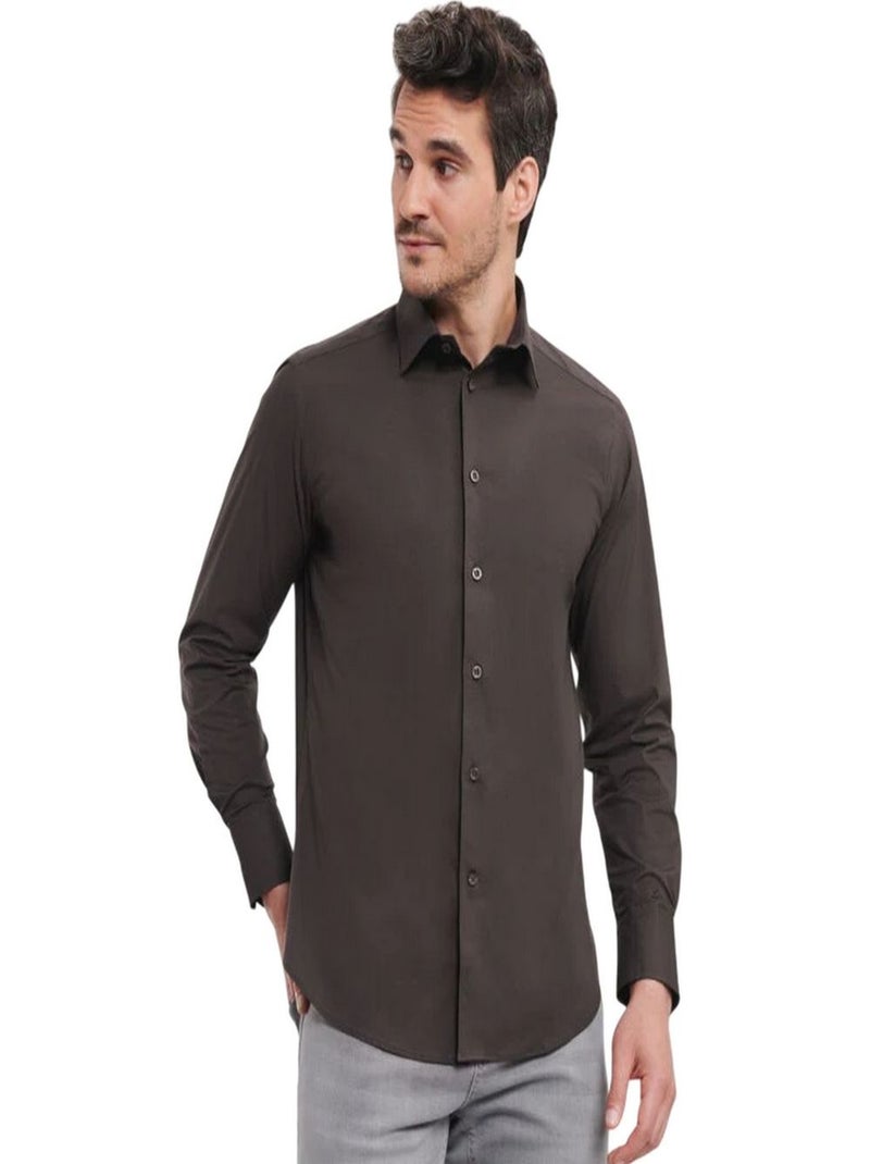 Russell Collection - Chemise manches longues Marron chocolat - Kiabi