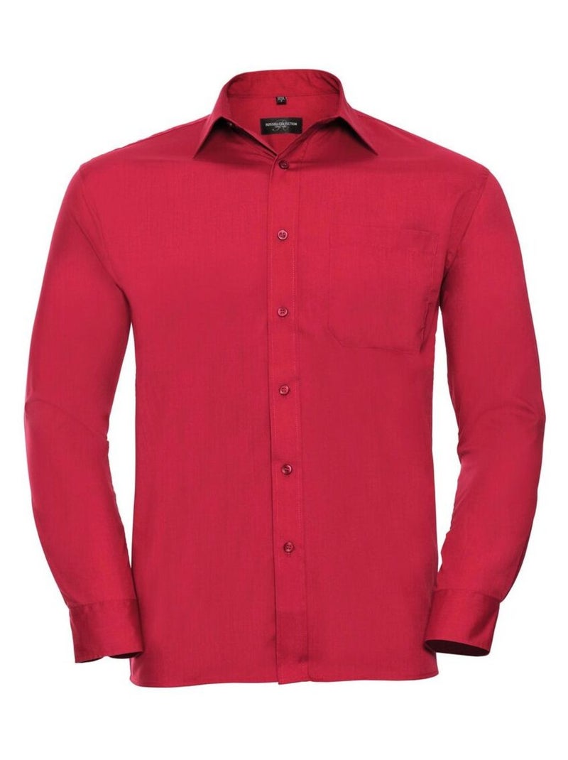 Russell Collection Chemise à manches longues pour hommes Rouge