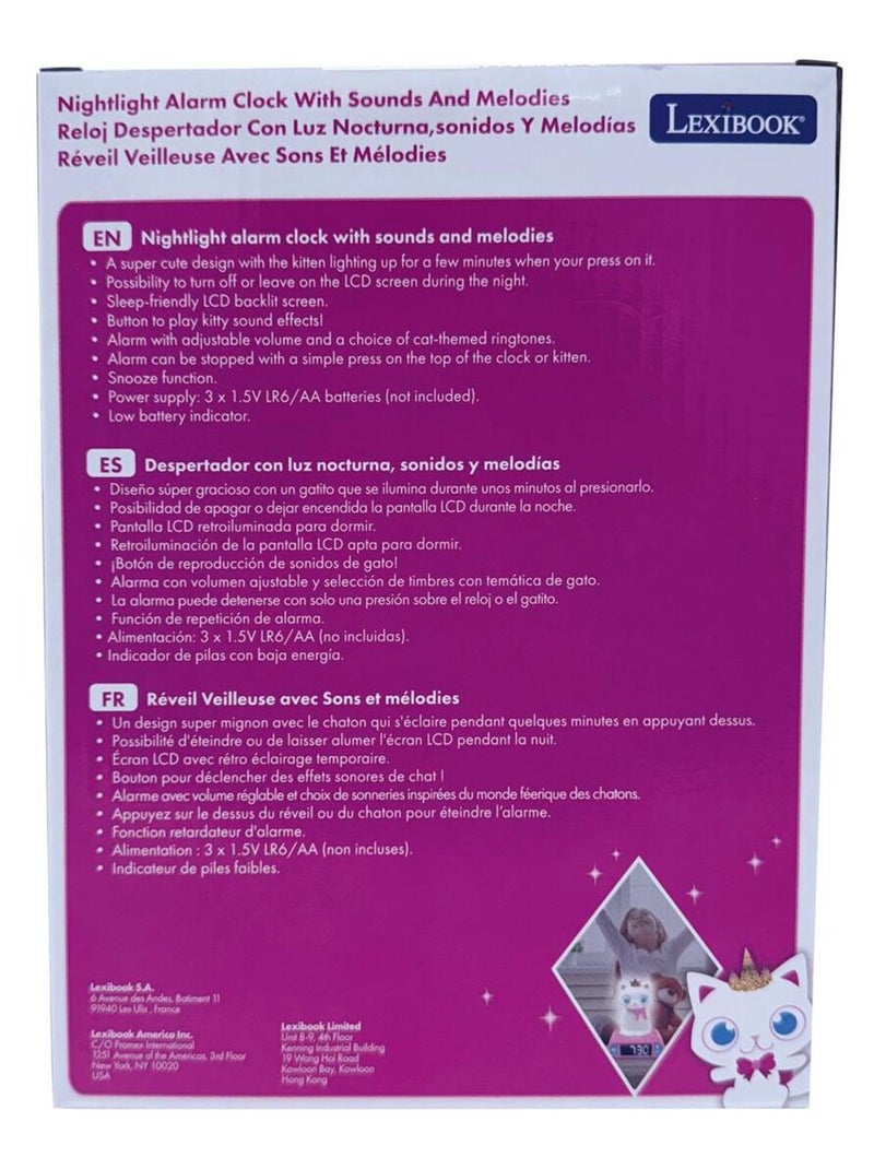 R?veil avec Veilleuse Lumineuse Chat en 3D Rose - Kiabi