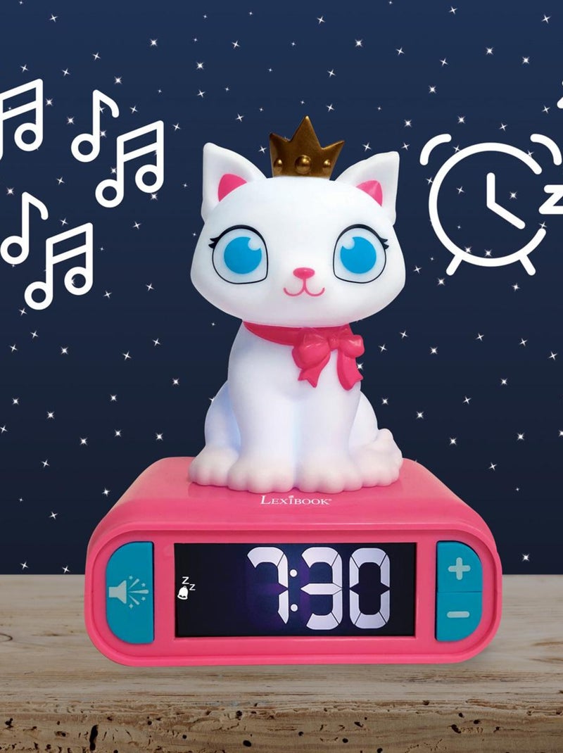 R?veil avec Veilleuse Lumineuse Chat en 3D Rose - Kiabi