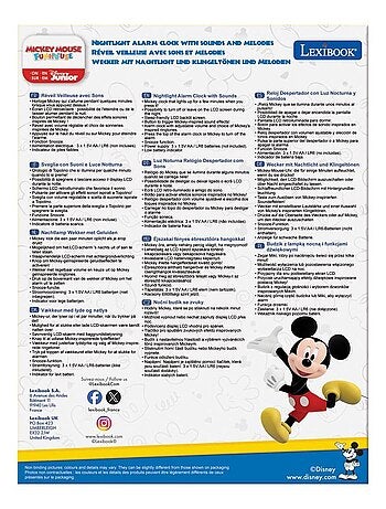 R?veil avec veilleuse lumineuse Mickey en 3D