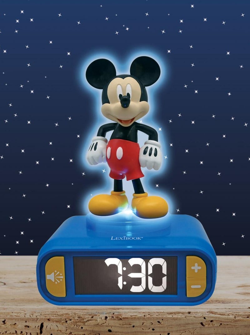 R?veil avec veilleuse lumineuse Mickey en 3D Bleu - Kiabi