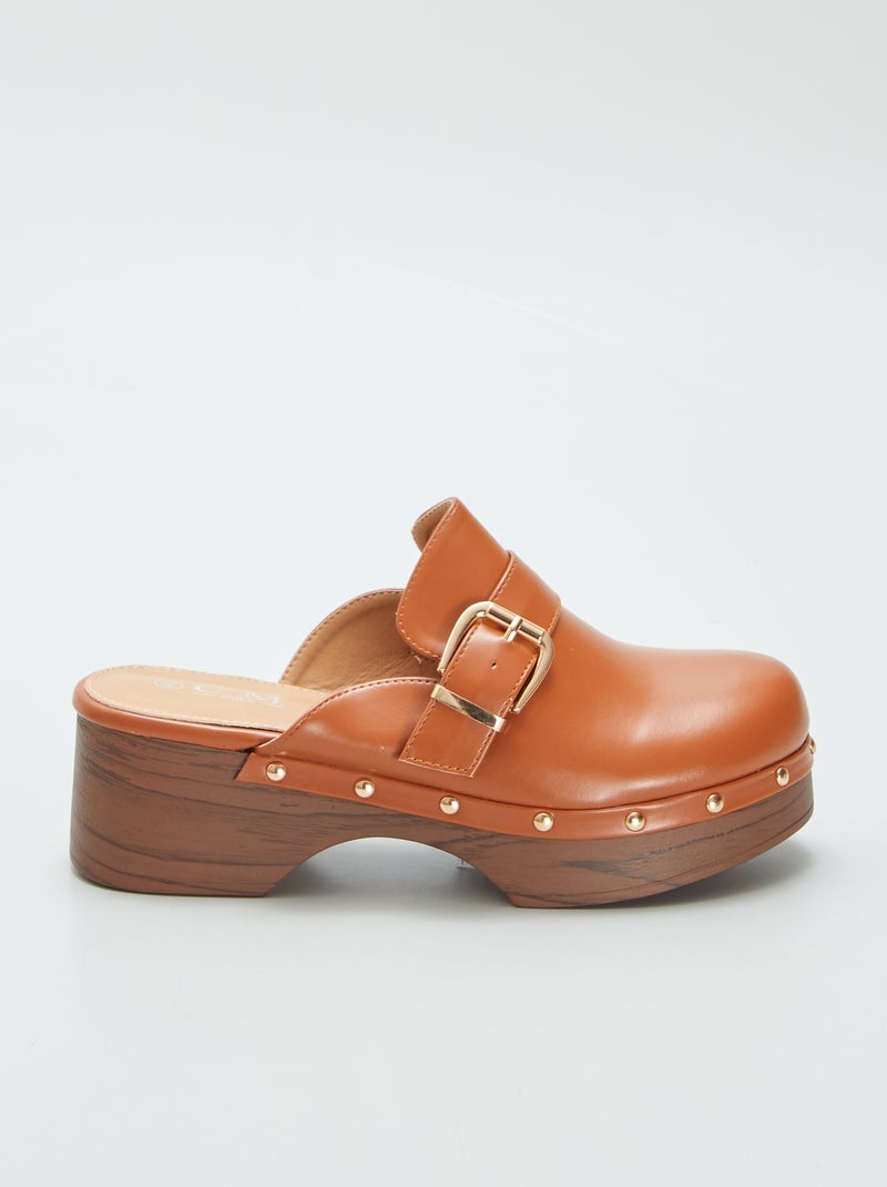 Sabots à talon en simili Camel - Kiabi