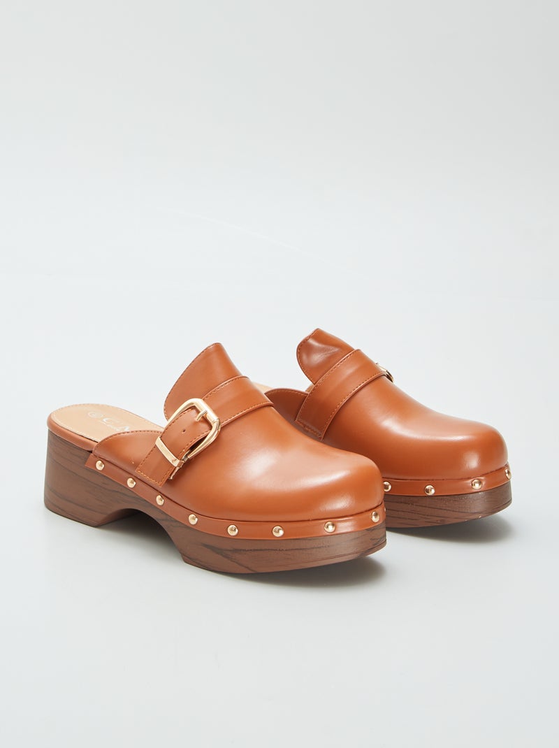 Sabots à talon en simili Camel - Kiabi