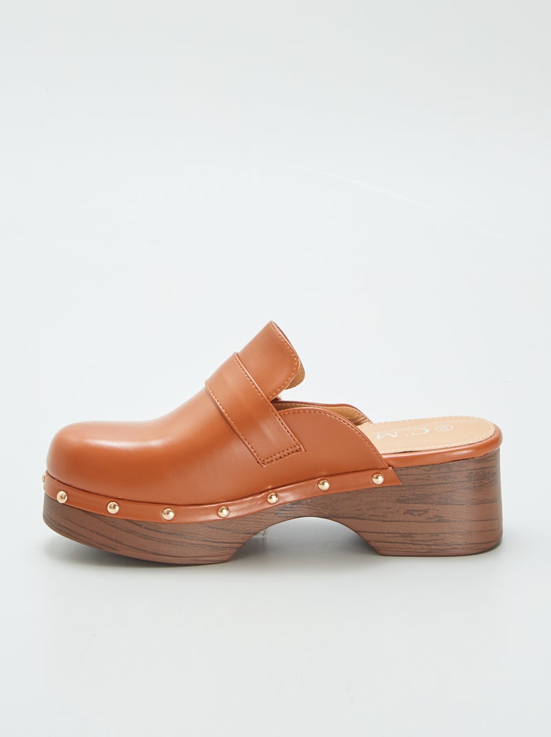 Sabots à talon en simili Camel - Kiabi